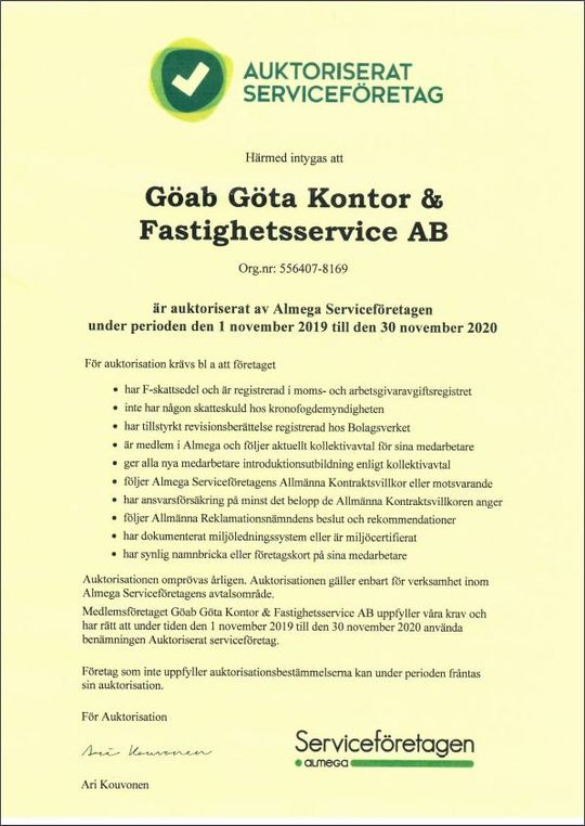 Information om att GÖAB är ett auktoriserat serviceföretag.